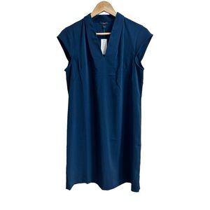 Ann Taylor Factory Navy Blue Cap Sleeve V Neck Knee Length Womens Size 6 Sheath